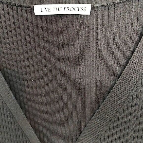 Live the Process Womens Cardigan Sz. Black Ribbed Puffed Sleeves Cuffed Button - Picture 11 of 11
